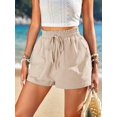 thumbnail image 4 of Linen Shorts for Women Summer Casual High Waisted Wide Leg Drawstring Beach Loose Shorts Comfy Fashion Outfits Khaki XXL, 4 of 7