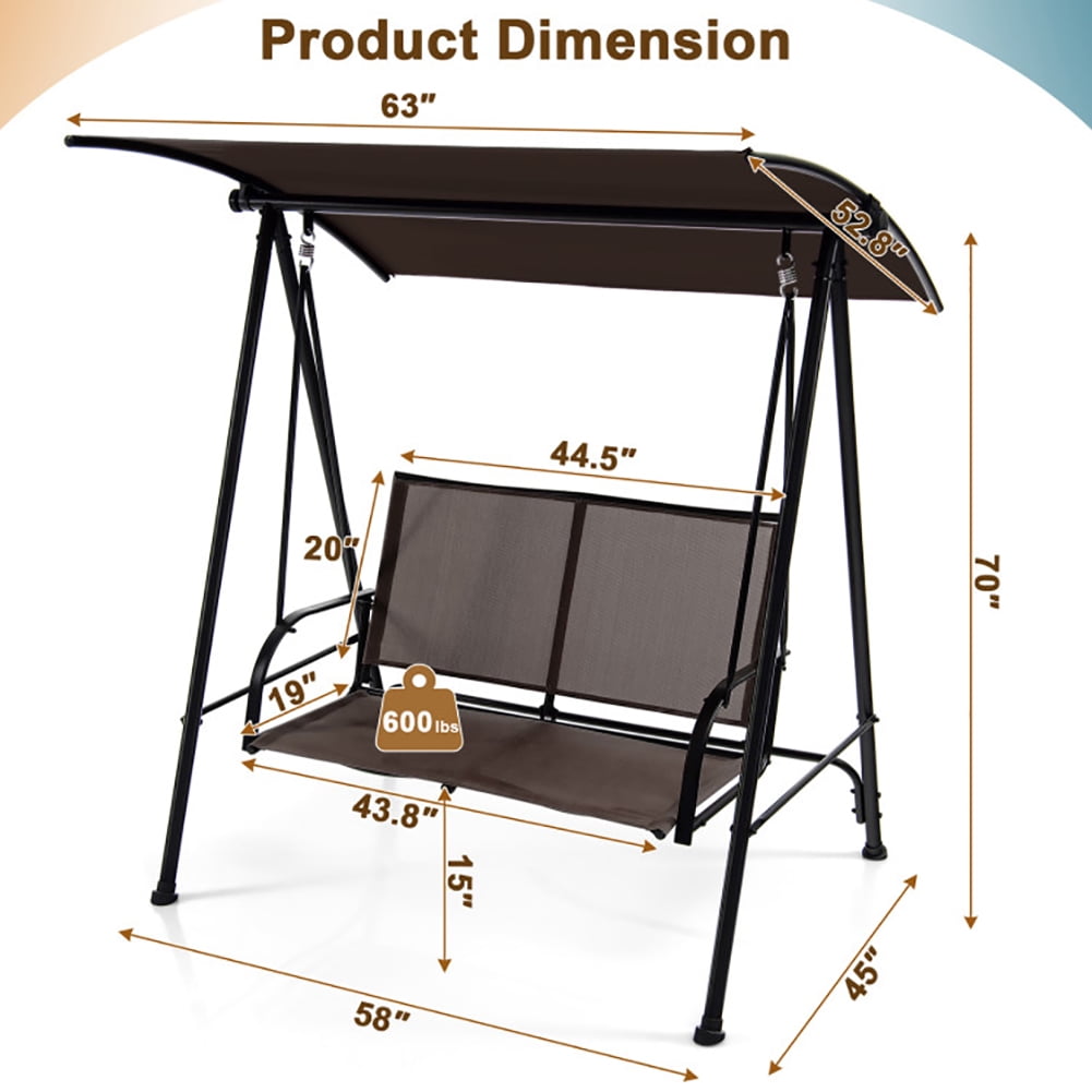 Aimee Lii 2-Seat Outdoor Canopy Swing with Comfortable Fabric Seat and Heavy-duty Metal Frame, Outdoor Swing for Adults, Brown Aimee Lii 2-Seat Outdoor Canopy Swing with Comfortable Fabric Seat and Heavy-duty Metal Frame, Outdoor Swing for Adults, Brown