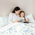 thumbnail image 4 of jejeloiu Ribbon Bow Tie Bedding Comforter Set 7 Pieces,Grid Bowknot Floral Full Bedding Set,White Blue Fitted Sheet Flat Sheet,Lightweight Room Decorative Reversible, 4 of 8