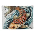 thumbnail image 5 of GOSMITH  Koi Fish Tapestry, Tattoo Drawing of Angry of the Japan Culture, Wall Hanging Bedspread Bed Cover Wall Decor, Petrol Blue Painting, 5 of 6
