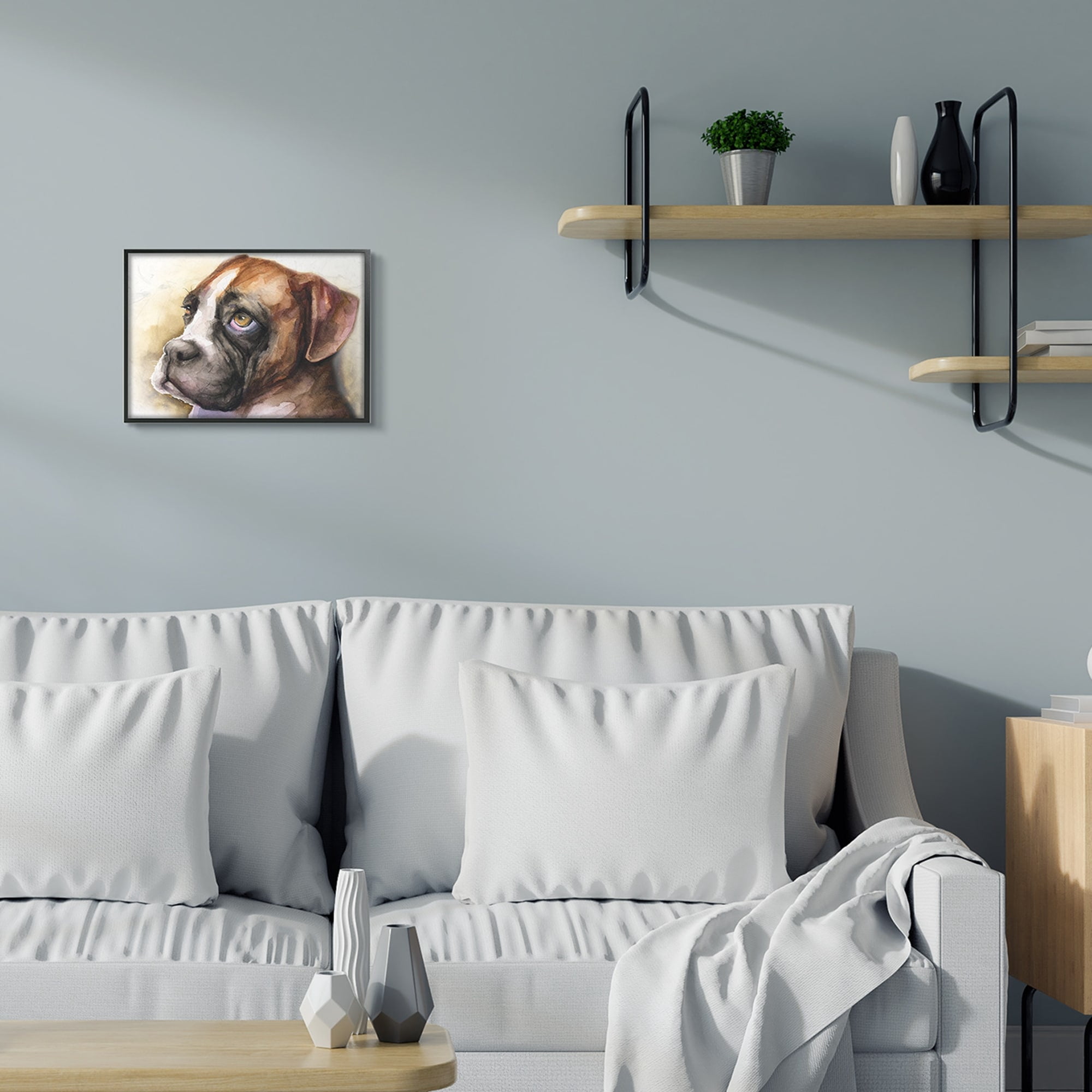 Stupell Industries Boxer Puppy Dog Eyes Adorable Pet Portrait Black Framed, 24 x 30, Design by George Dyachenko