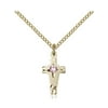 Gold Filled Cross Pendant with 3mm Light February Purple Swarovski Crystal 5/8 x 3/8 inches with Gold Filled Lite Curb Chain