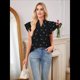 thumbnail image 4 of Tops con Volantes para Mujer, Blusas Bohemias con Cuello en V y Muescas, Camisetas Tipo Túnica con Mangas Abullonadas en Negro M, 4 of 9