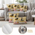 thumbnail image 6 of Flowers Bee Pillow Covers 2 Pack Spring Pink White Floral Yellow Dots Beige Stripes Pillowcase Waterproof Outdoor Throw Pillow Cover for Patio Garden Square Cushion 26”x26”, 6 of 9