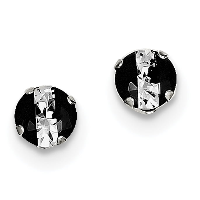 Sterling Silver Black and White Colored CZ 6mm Round Post Earrings