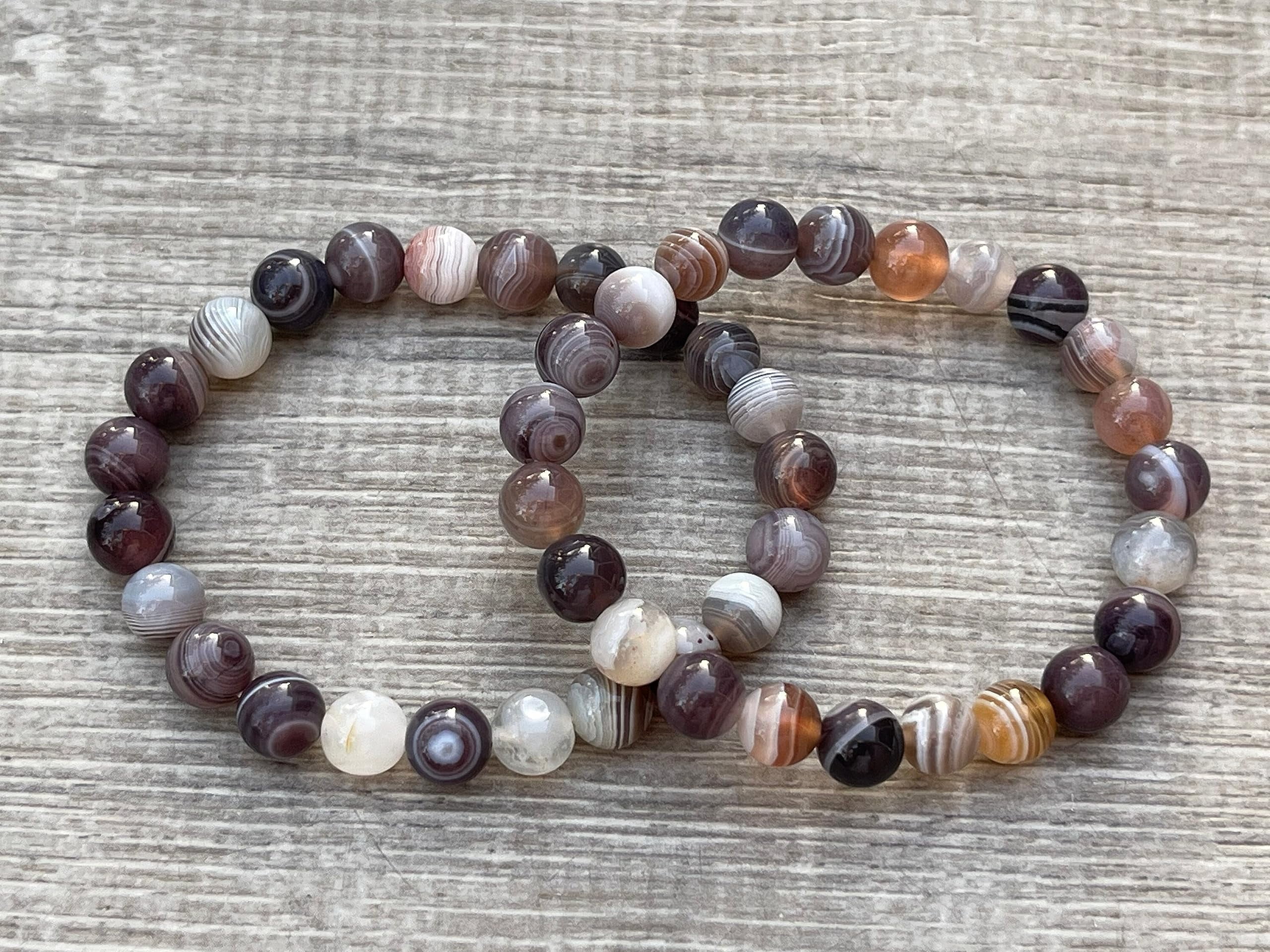 Botswana Agate Crystal Bead Bracelet 8mm, Wholesale Genuine Botswana Agate Stretch Gemstone Bracelet, Gift for Men & Women (3)