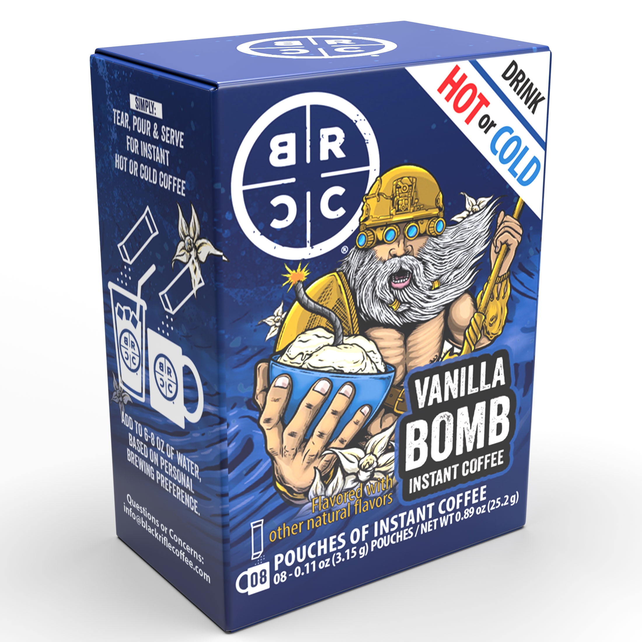 Black Rifle Coffee Company Vanilla Bomb Instant Coffee Caffeine Packets for Hot or Iced, Medium Roast, 8 Ct Singles