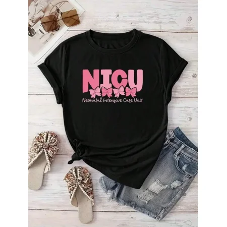 Women's Casual NICU Nurse Bow Graphic Short Sleeve T-Shirt