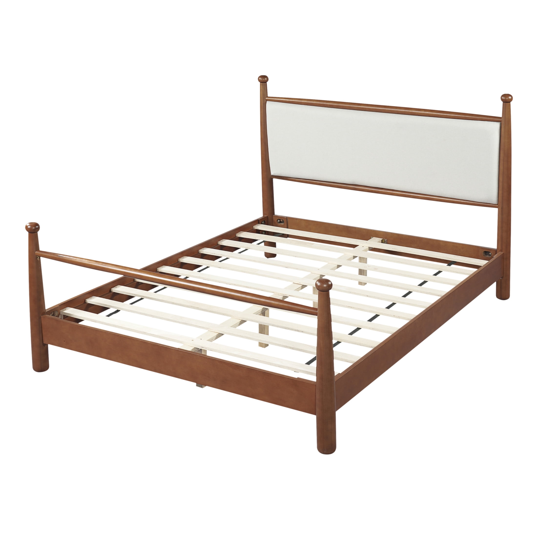 Christopher Knight Home Queen Size Traditional Bed Frame with Upholstered Headboard, Walnut+Beige