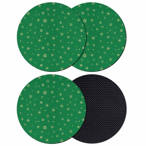 Christmas Green Coasters Set of 4, Absorbent Coasters for Drinks, Winter Snowflakes Xmas Retro Coaster for Desk Coffee Table Protection, Home Decor House Warming Gifts 4"