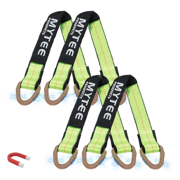 4 Pack 2" x 36" Heavy Duty Green Tie Down Axle Straps with Magnetic D-Ring and 12" Protective Sleeve, 10,000LBS Capacity - for Car Trailer Hauler Tow Truck Wrecker Wheel Tie Down Strap