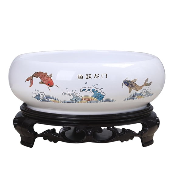 Ceramic Planter Pot Lotus Bowl Planter Round Ceramic Hydroponic Bowl Lotus Planter Pot with Plastic Base, Classic Pottery Water Lily Bowl Container for Indoor Water Plant Decorative Use Home Office