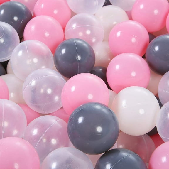 PlayMaty Colorful Ball Pit Balls - 100 Pieces Phthalate Free BPA Free Plastic Ocean Balls Crush Proof Stress Balls for Kids Playhouse (Pink/Gray/Whtie/Clear)