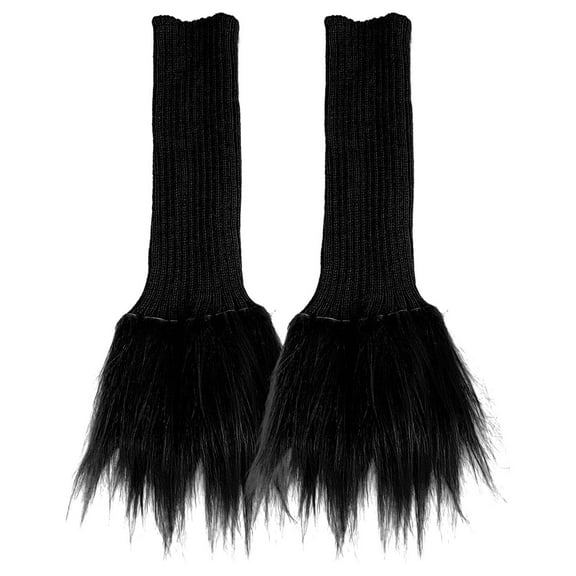 Weikingp Leg Warmer, Women Leg Warmer Girls Faux Trim Knitted Leg Cover Lolita Winter Warm Long Socks Furry Boot Cuff, Hand Warmers, Black