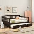 thumbnail image 2 of PAPROOS Full Size Daybed with Trundle Included, Solid Wood Daybed with a Trundle, Heavy Duty Daybed Frame, Living Room Sofa Bed with Pull Out Bed, No Box Spring Needed, Espresso, 2 of 7