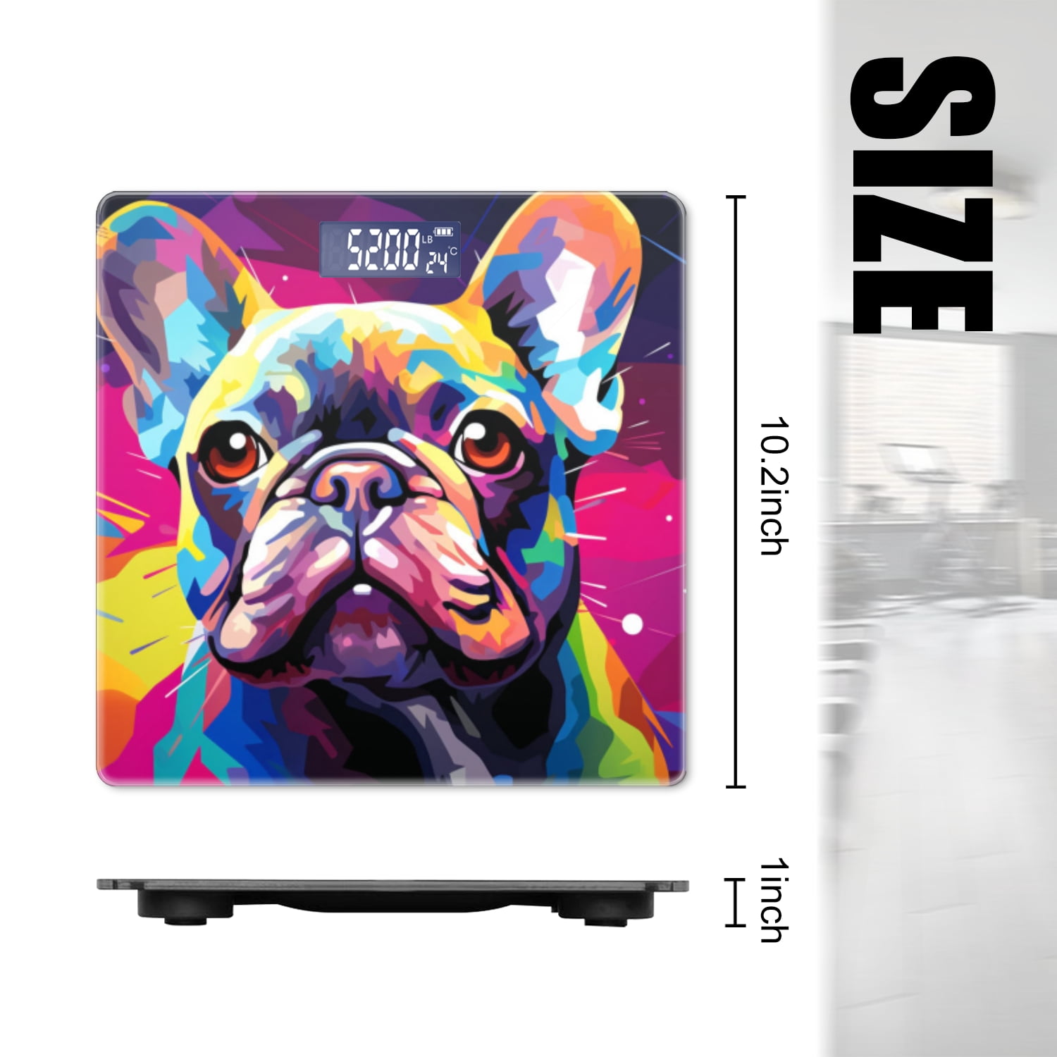Bathroom Scale, Highly Accurate Digital Body Scale,Precisely Measures Weight up to 400 lbs-Colorful French Bulldog In The Style Of Pop Art
