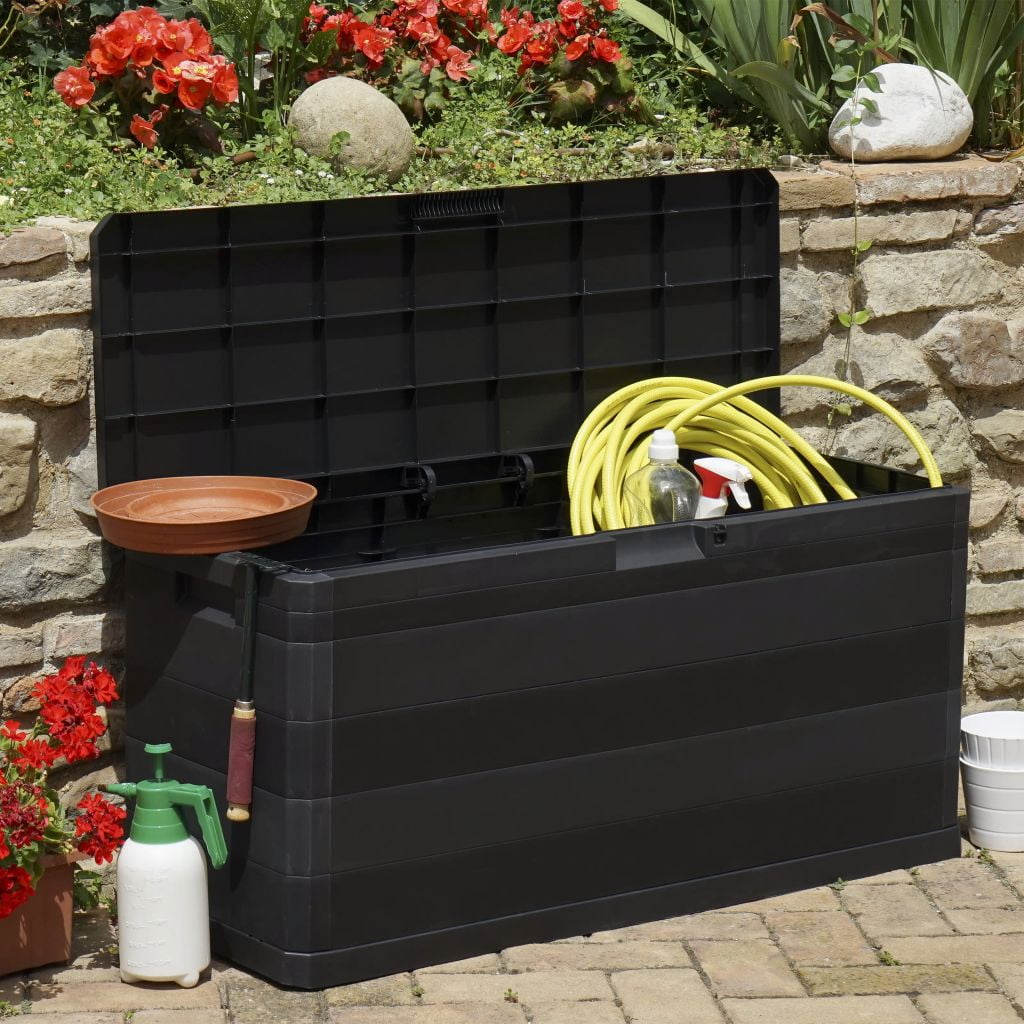 Kepooman Outdoor Patio PP Rectangle Storage Box for Deck Garden, Black Kepooman Outdoor Patio PP Rectangle Storage Box for Deck Garden, Black