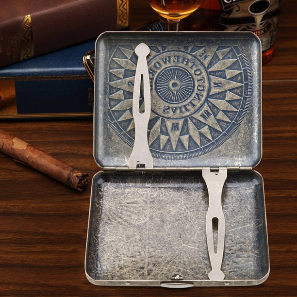 Estuche para cigarrillos de metal de bronce retro con bolsillo de doble cara para 20 cigarrillos (n.° 6)