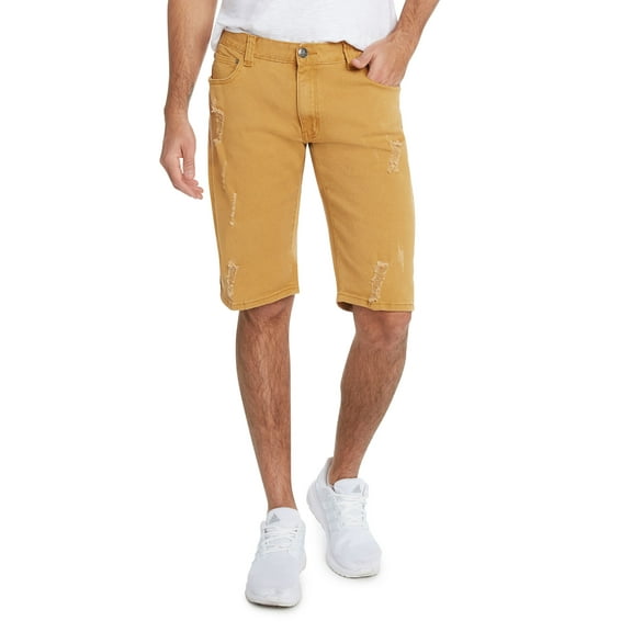 Men's Stretch Fit Slim Leg RD Denim Shorts 9 Crowns (Distress Rust, 34)