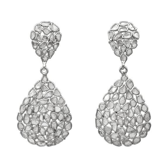 Mooneye 4.00 Ctw Natural Diamond Polki Teardrop Dangles 925 Sterling Silver Women Wedding Earrings