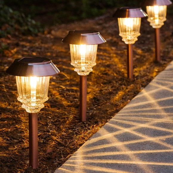 XMCOSY+ Solar Lights Outdoor, Solar Garden Outdoor Waterproof IP65, 10-40 LM Dimmable Auto On/Off Warm White Pathway Lights, Solar Powered Landscape Lighting for Walkway Driveway (4 Pack)
