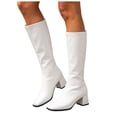 thumbnail image 3 of PFWOWB Women's Stretch Knee High Boots with Square Toe, Platform Wedge and Slim Shaft (White,6), 3 of 5