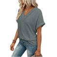 thumbnail image 4 of HomeDM Womens Summer T-Shirts Short Sleeve V Neck Waffle Texture Pullover Tops - Gray/L, 4 of 9