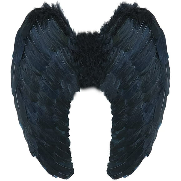Bee - Angel Wings - Halloween Black Angel - Wing Feathers With Glitter - Ladies Costume - Size 60cm X 40cm Black