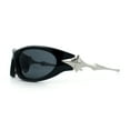 thumbnail image 6 of Y2K Oval Wrap Around Plastic Fancy Metal Arm Sunglasses All Black, 6 of 8