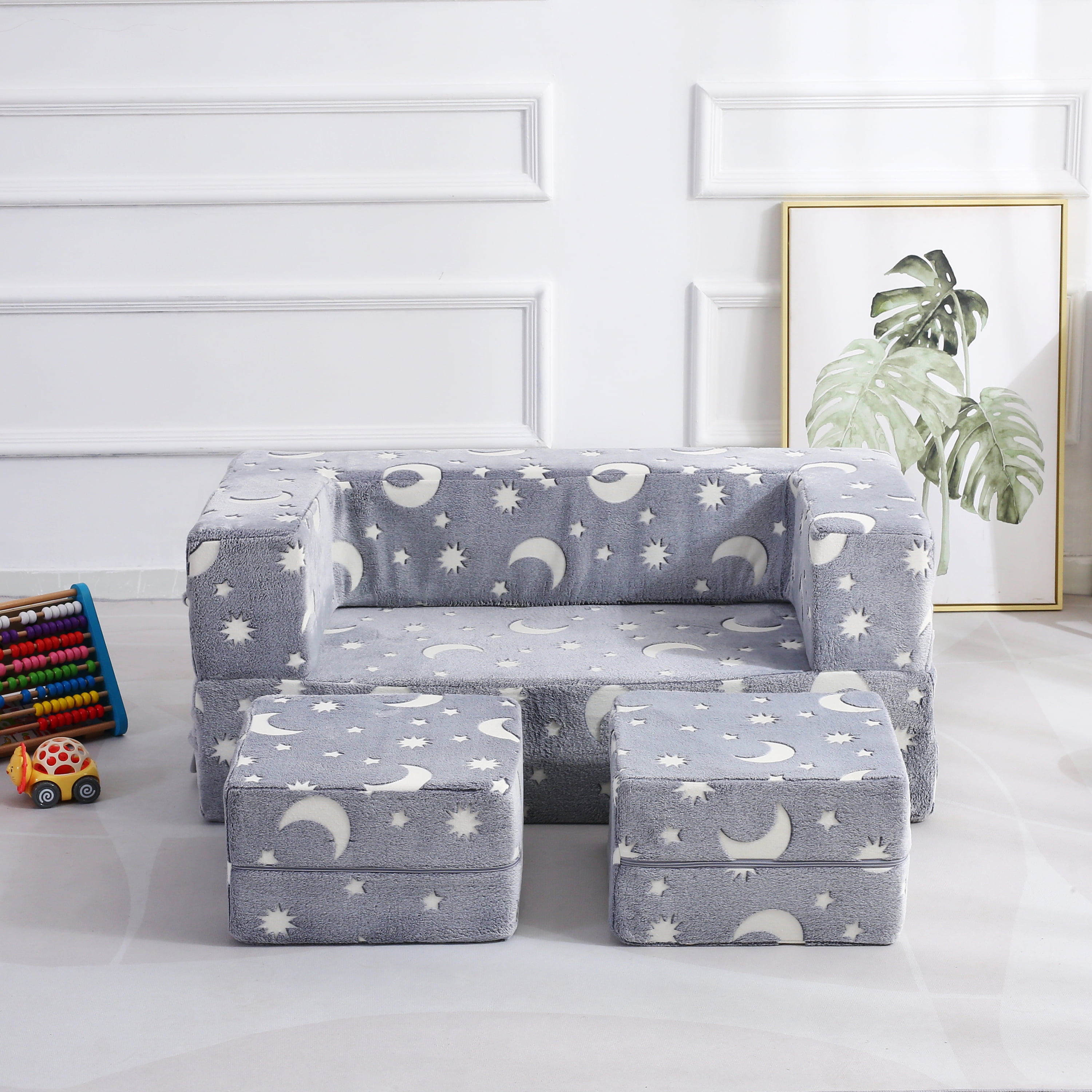 VEVOR Fold Out Kids Sofa, Glow In The Dark Kids Couch Chair, 2 In 1 Children Convertible Sofa To Lounger, Extra Soft Flip Out Toddler Couch For Siting And Sleeping, For Bedroom And Playroom
