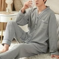 thumbnail image 4 of SWSMCLT Men's Long Sleeve Pajama Set V Neck Pjs Comfy Soft Loose Button Up Spring Lounge 2 Piece Waffle Knit Sleepwear Style2 Medium, 4 of 4