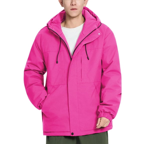 ZCFZJW Men's Lightweight Waterproof Hooded Rain Jacket Outdoor Full Zip up Long Sleeve Drawstring Hooded Raincoat Shell Jacket for Hiking Travel with Multi-Pockets Hot Pink#01 S