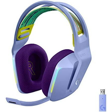 Logitech G733 Lightspeed Wireless Gaming Headset with Suspension Headband, LIGHTSYNC RGB, Blue VO!CE Mic Technology and PRO-G Audio Drivers, Lightweight, 29 Hour Battery Life, 20m Range - Lilac