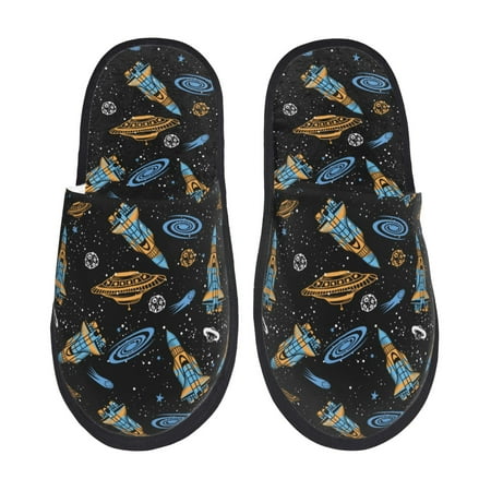 Balery Space Rockets Slient Indoor Furry Fleece Comfort House Shoes Soft Non-Slip Home Shoes Cotton slippers House Slippers-- Medium