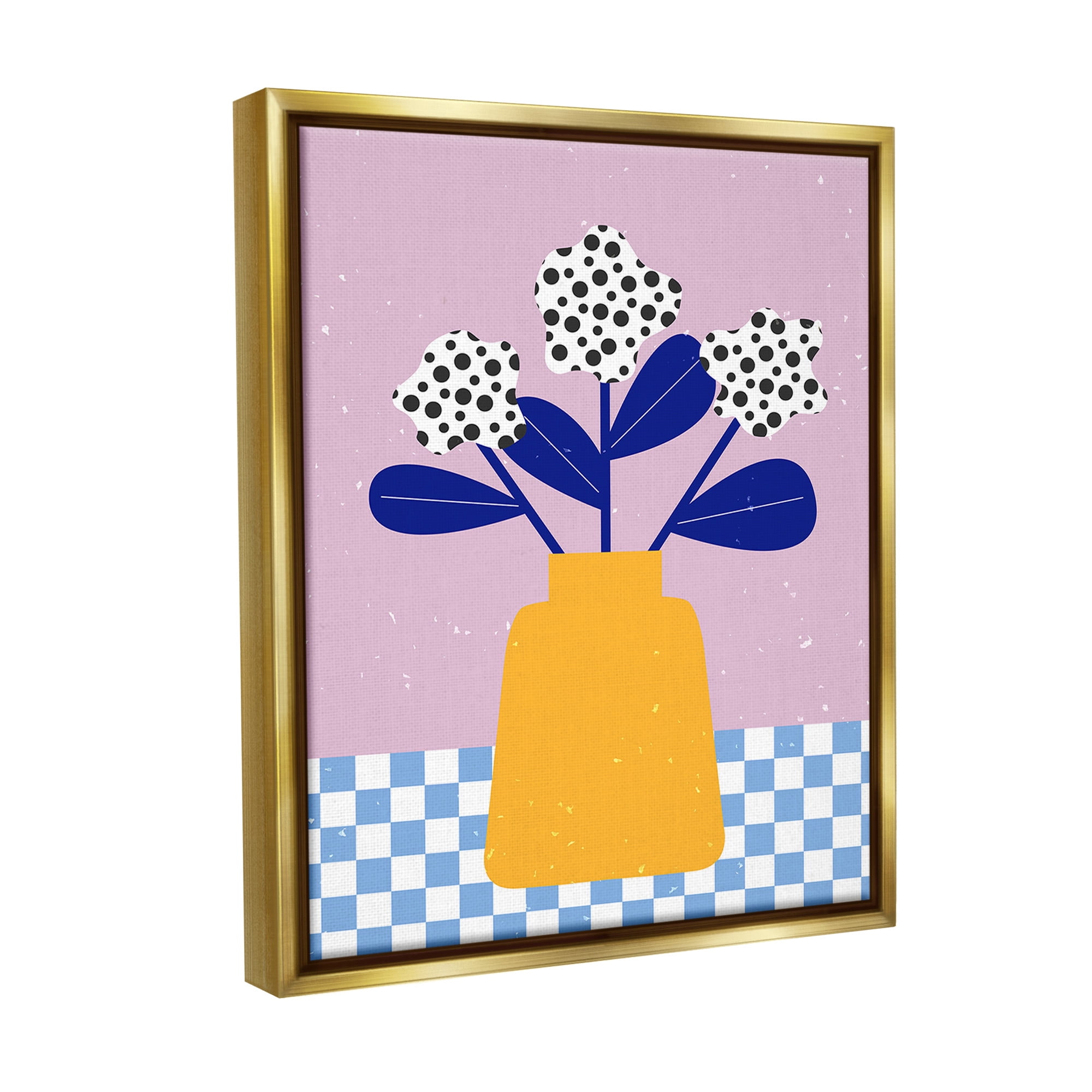 Stupell Industries Abstract Dotted Flowers Botanical & Floral Painting Gold Floater Framed Canvas Art Print Wall Art, 17 x 21
