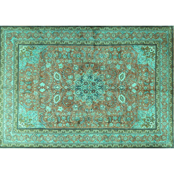 Ahgly Company Machine Washable Indoor Rectangle Persian Turquoise Blue Traditional Area Rugs, 5' x 7'