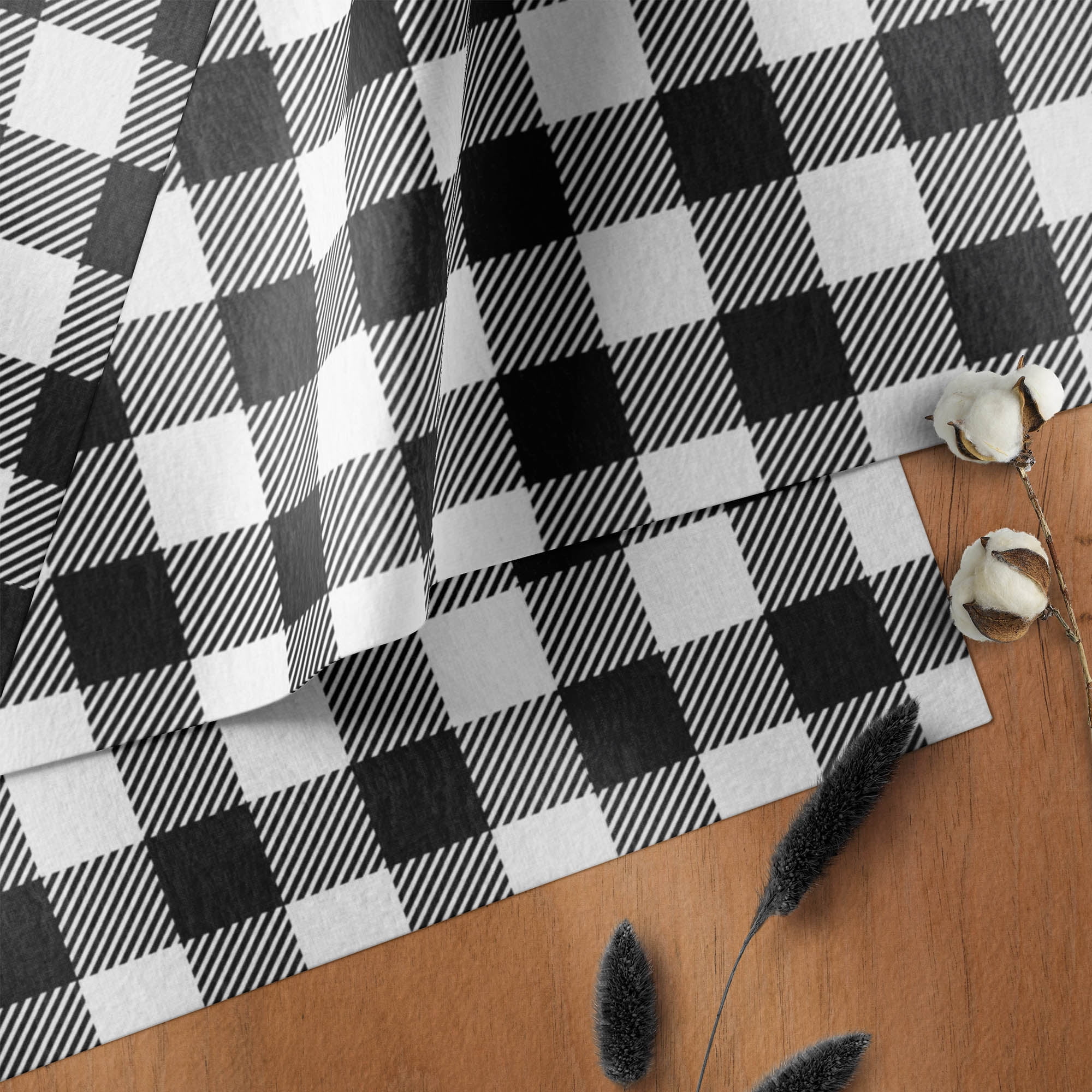 Mainstays 1.5 Yards 100% Cotton Light-weight Flannel Buffalo Plaid, Black, White, 42" Wide for Crafts