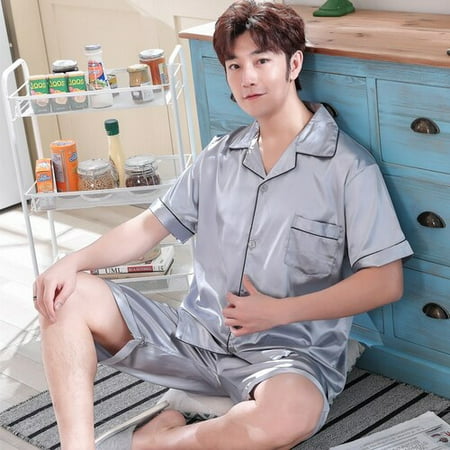

PIKADINGNIS New Mens Stain Silk Pajama Set Men Pajamas Silk Sleepwear Father Gift Style Soft Satin Nightwear Male Summer Homewear Pijamas