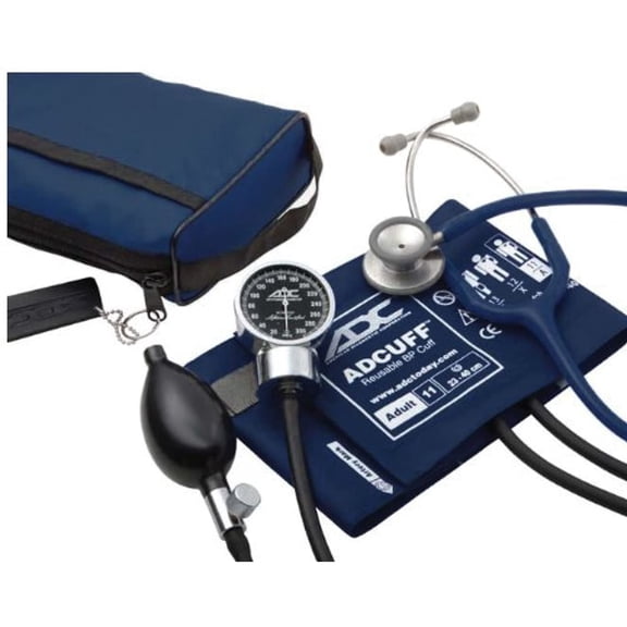 ADC Pro's Combo III Professional Adult Pocket Aneroid/Clinician Scope Set with Prosphyg 778 Blood Pressure Sphygmomanometer, Adscope 603 Stethoscope, and Matching Nylon Carrying Case, Navy