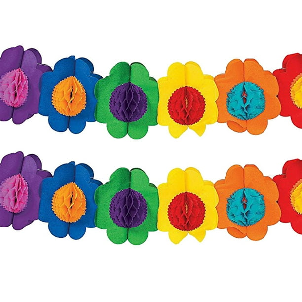 2X Paper Garland Decorations Mexican Banner Hibiscus Garland