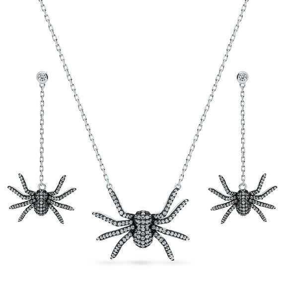 BERRICLE Sterling Silver Spider Cubic Zirconia CZ Fashion Necklace and Earrings Set for Women, Rhodium Plated