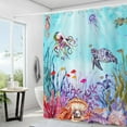 thumbnail image 3 of Teal Sea Turtle Shower Curtain, Watercolor Colorful Sea Turtles Jellyfish Octopus Fish Ocean Beach Coastal Bath Curtain Waterproof Fabric Machine Washable with Hooks, 36" Wx72 L, 3 of 6