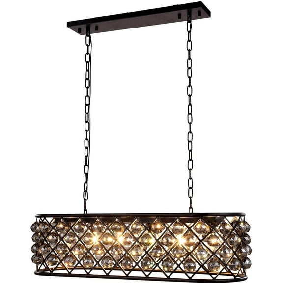 Island Pendant MADISON 6-Light Silver Shade Gray Crystal Mocha Brown For EL-3527