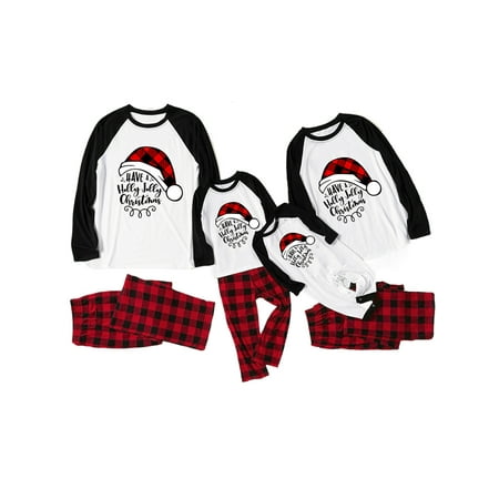 

Lumento Mommy Dad Child Xmas Pjs Holiday Matching Family Pajamas Set Plaid Long Sleeve Sleepwear Check Print Crew Neck Nightwear Black Mom XL
