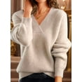 thumbnail image 2 of Female Fall V Neck Sweaters Casual Knit Long Sleeve Loose Fit Pullover Sweater Blouse Beige S, 2 of 3