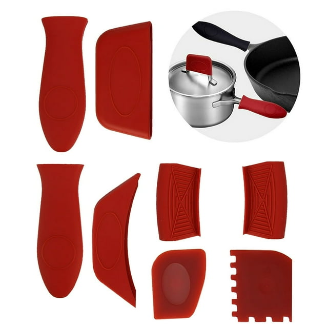 Hot Holder Set 8Pcs/Set Poignée en Silicone Porte-Pot Manches Résistantes à Chaud Couvercles avec Grattoir pour Casseroles Casseroles 22333