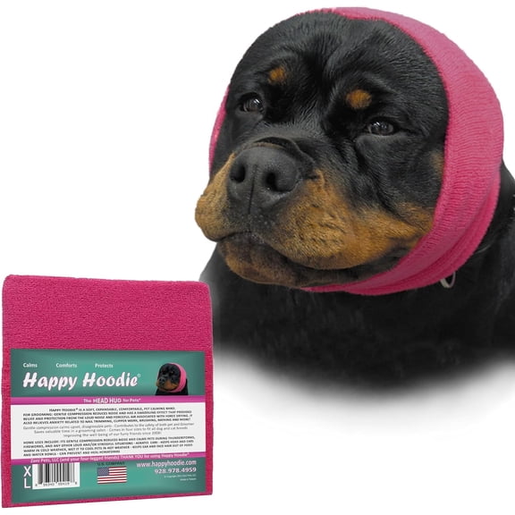 Happy Hoodie The Original Dog & Cat Calming Band for Anxiety Relief, Noise Protection, Grooming, Thunder, Fireworks, XL Pink, Since 2008