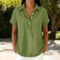 thumbnail image 4 of hoksml Women's Cotton Linen Collared Shirt, Short Sleeve Pull-On Button-Down Blouse, Loose Fit Casual Daily Office Wear Top, 4 of 7