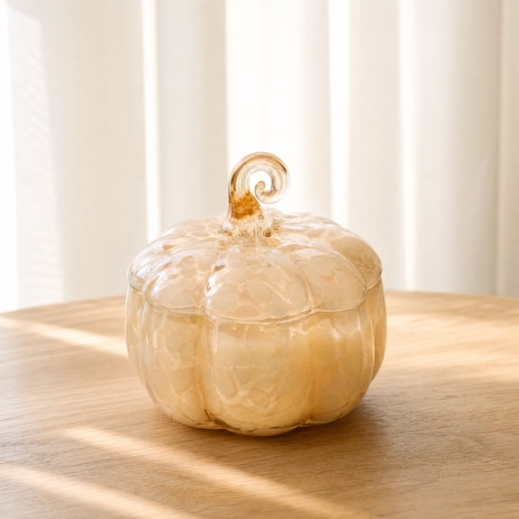 Twinkle Glass Pumpkin Decor, 9.5" D Amber Dots Glass Pumpkin for Fall Harvest, Thanksgiving, Halloween Table Centerpiece, Unique Handmade Art Pumpkins Figurines Collectible Home Decor