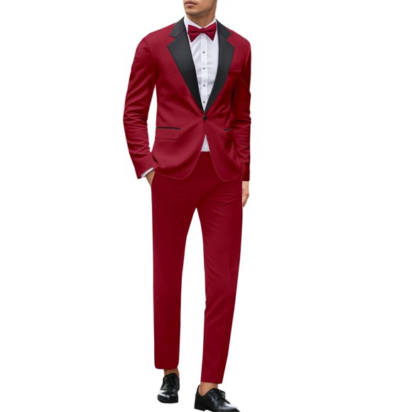 Ediodpoh Men's Suits for Events Parties Weddings and Everyday Wear Slim Fit with Stylish Neckline Design Versatile Year Round Attire for Modern Men Trousers Sets Red XL